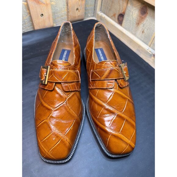 Giorgio Brutini Cognac Crocodile Embossed Leather Monk Strap Dress Shoes 8.5M